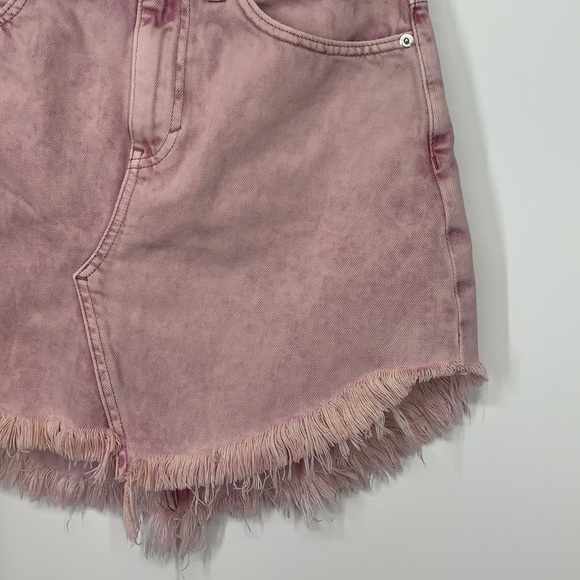 Free People Acid Wash Denim Fringe Hem Jean Mini Skirt Purple Pink Tone Cotton - Picture 7 of 16